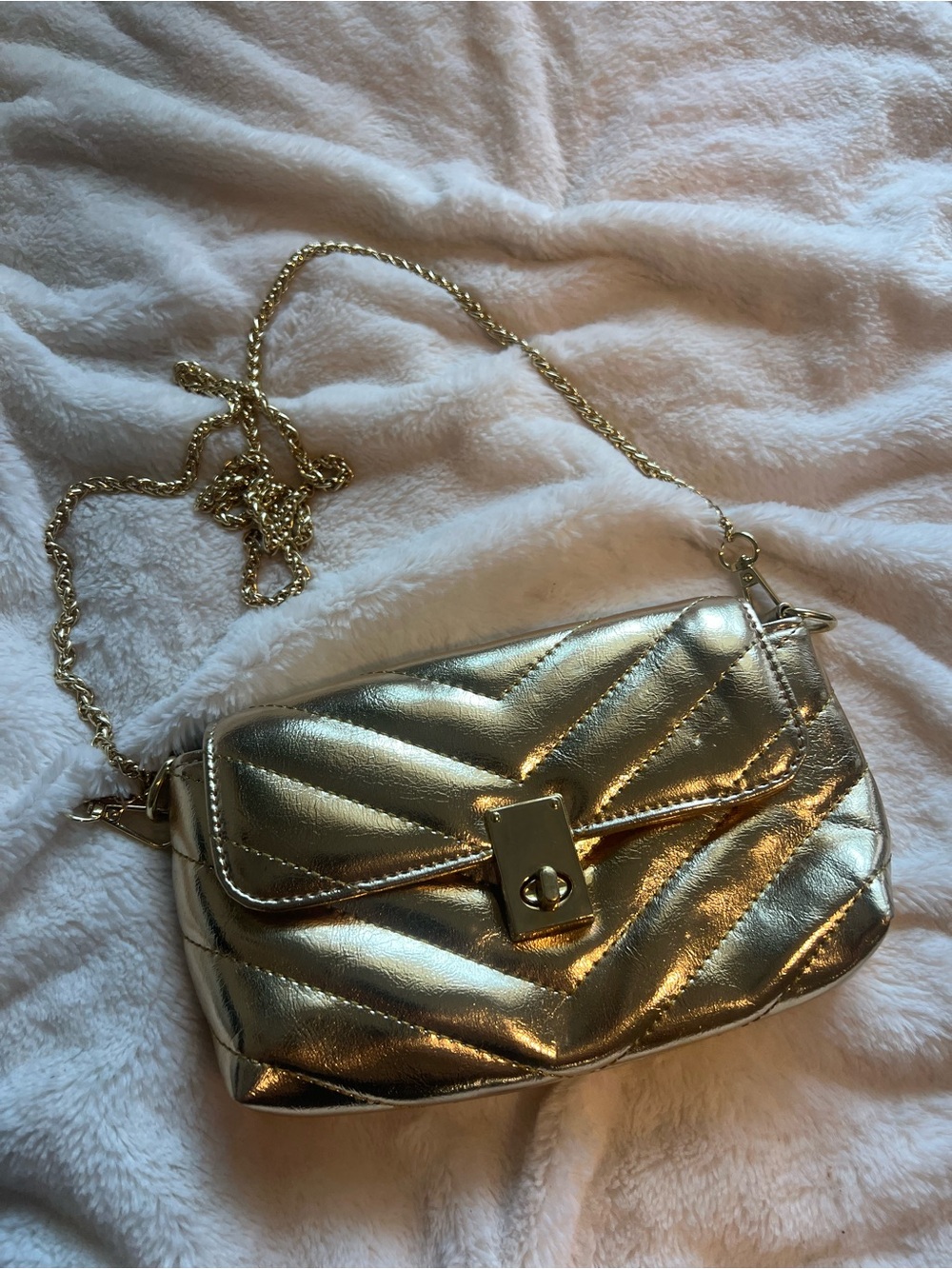 Gold Quilted Chain Crossbody Bag - Women